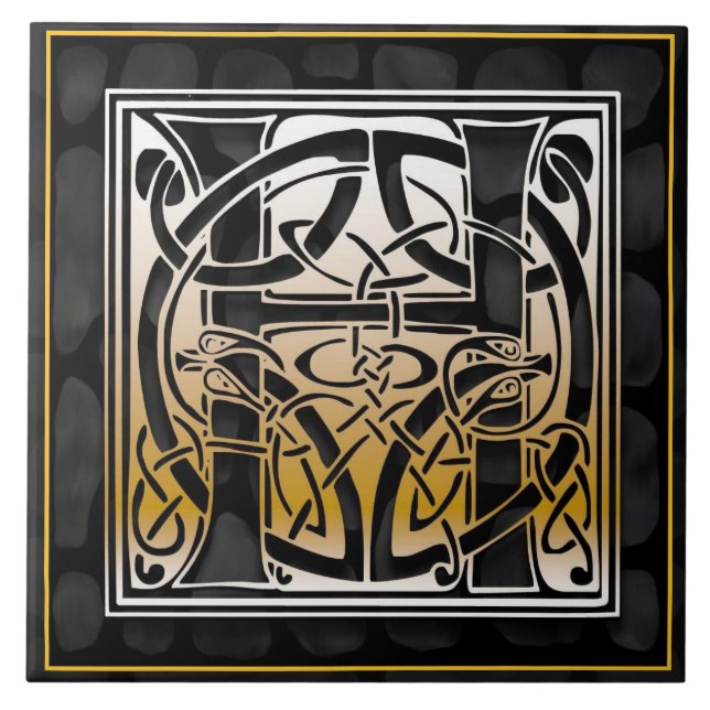 Celtic Black Stone H Monogram Initial Tile (Front)