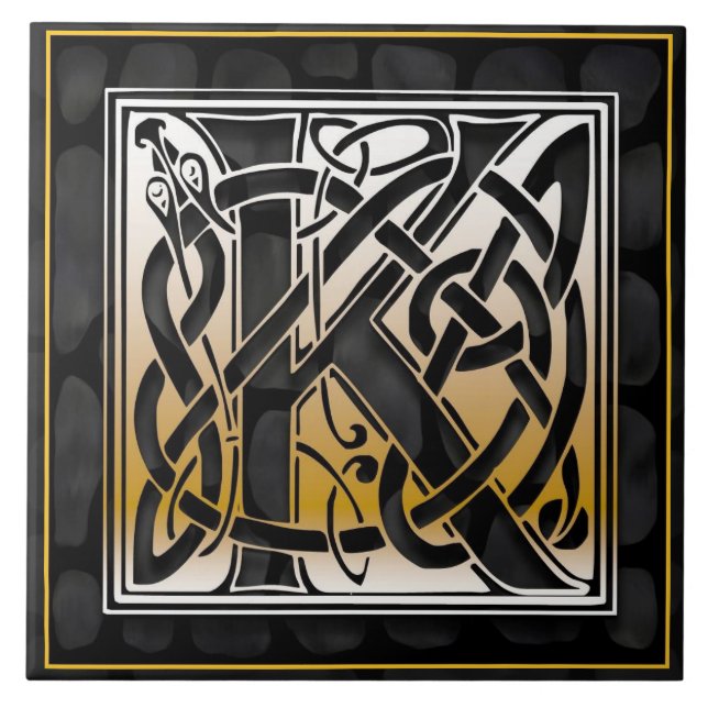 Celtic Black Stone M Monogram Initial Tile (Front)