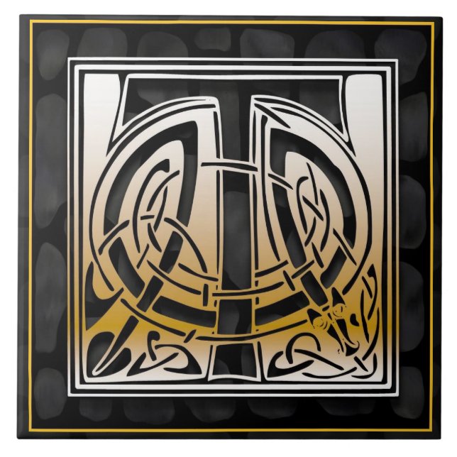 Celtic Black Stone T Monogram Fancy Tile (Front)
