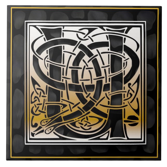 Celtic Black Stone U Monogram Initial Tile (Front)