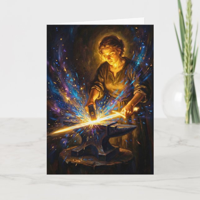 Celtic Blacksmith Goddess Forging Sword Fantasy Ar Card (Front)