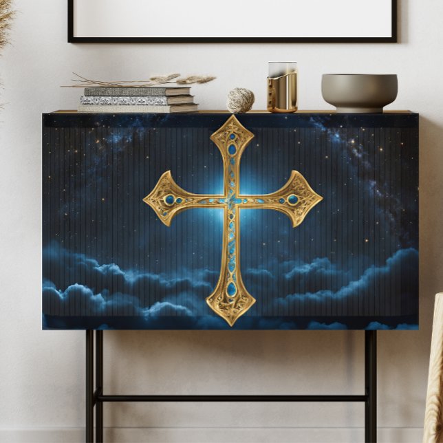 Celtic Blue and Gold cross decoupage Tissue Paper (Creator Uploaded)