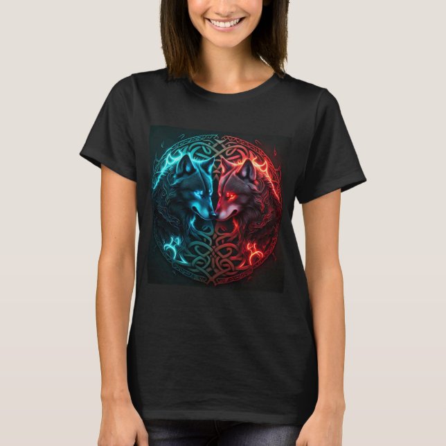 Celtic Blue and Red Wolf T-Shirt (Front)