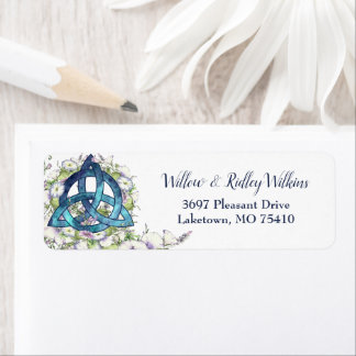 Celtic Blue Triquetra Watercolor Floral Address