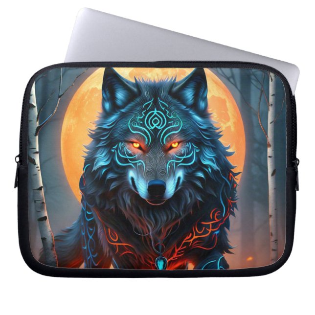 Celtic Blue Wolf Laptop Sleeve (Front)