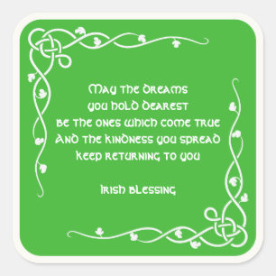 Celtic Braid - White and Green Irish Blessing (#1) Square Sticker