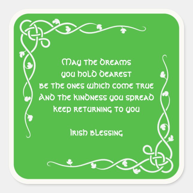 Celtic Braid - White and Green Irish Blessing (#1) Square Sticker (Front)