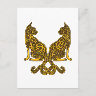 celtic cats 6 bronze gold postcard