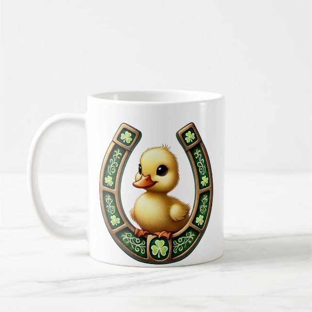 Celtic Charm: Duckling on a Horseshoe Mug (Left)