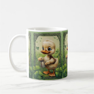 Celtic Charm: Duckling Watering Four-Leaf Clovers Coffee Mug