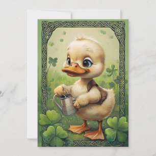 Celtic Charm: Duckling Watering Four-Leaf Clovers Invitation