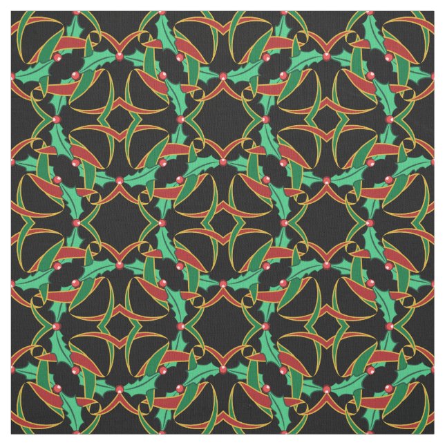 Celtic Christmas Holly Wreath Pattern Fabric (Swatch)