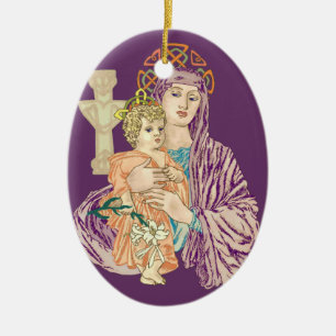 Celtic Christmas Madonna Ceramic Tree Decoration