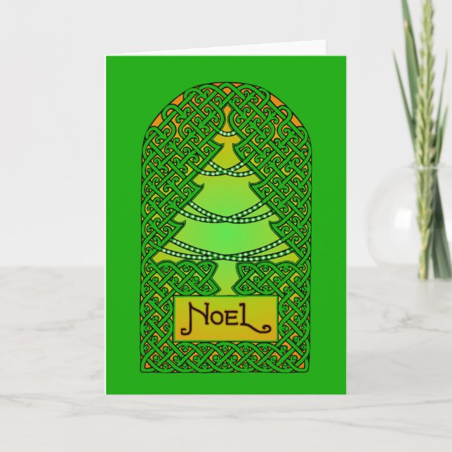 Celtic Christmas Tree - Green Holiday Card (Front)