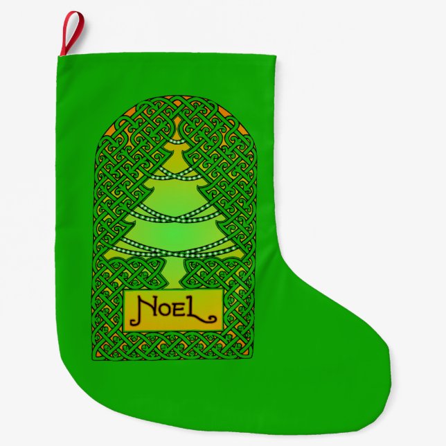 Celtic Christmas Tree Large Christmas Stocking (Front)