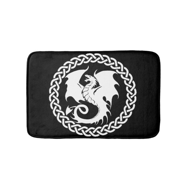 Celtic Circle Dragon Black Bath Mat (Front)