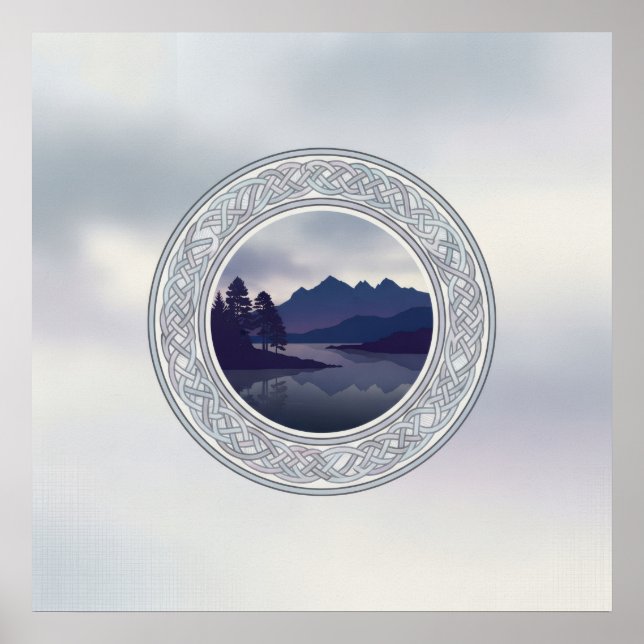 Celtic Circle Misty Mountain Lake Scottish Art Poster (Front)