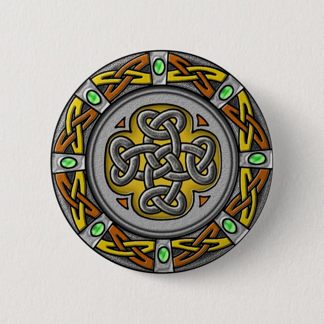 Celtic circle - steel and leather 6 cm round badge (Front)