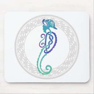 Celtic - Circular Ornament, Celtic Seahorse Mouse Pad