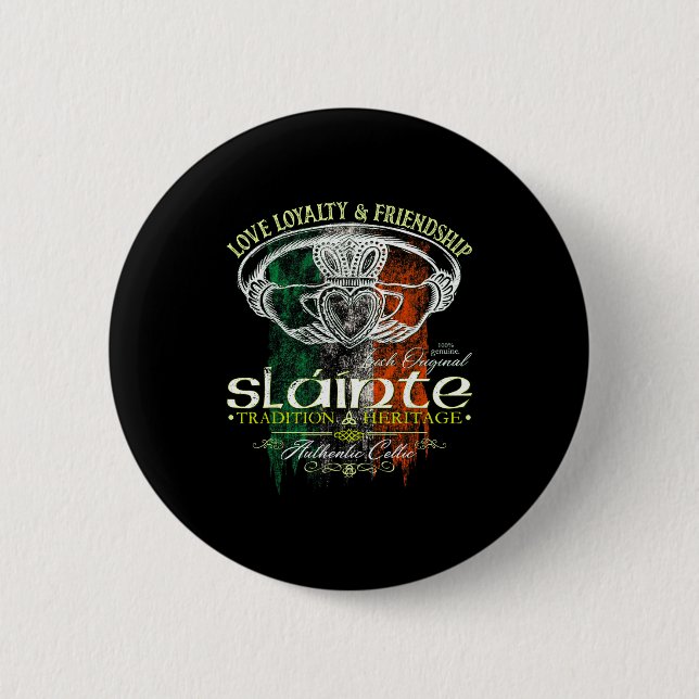 Celtic Claddagh Slainte Nge Irish Flag St. Patrick 6 Cm Round Badge (Front)
