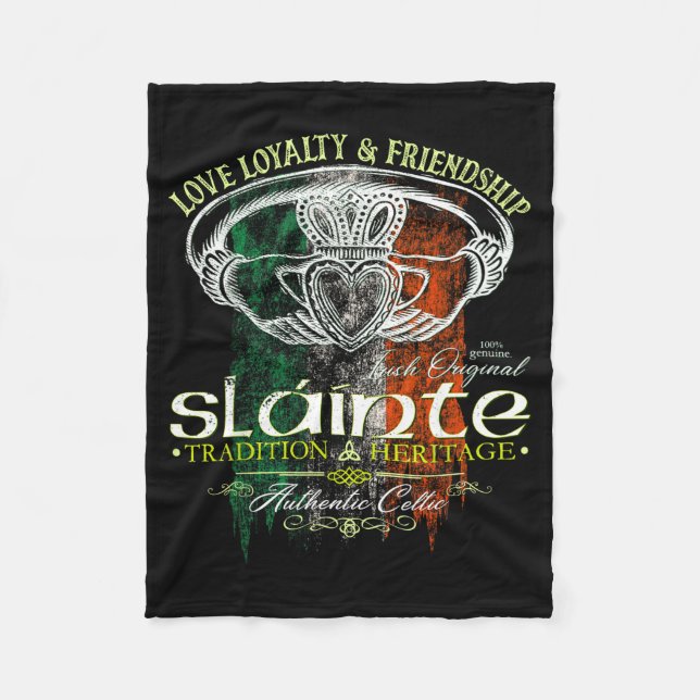 Celtic Claddagh Slainte Nge Irish Flag St. Patrick Fleece Blanket (Front)