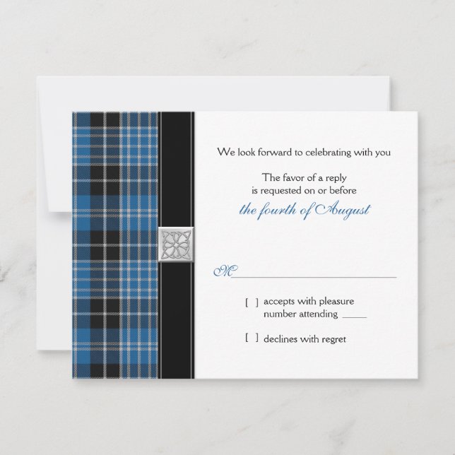 Celtic  Clark Tartan Wedding RSVP Reply Card (Front)