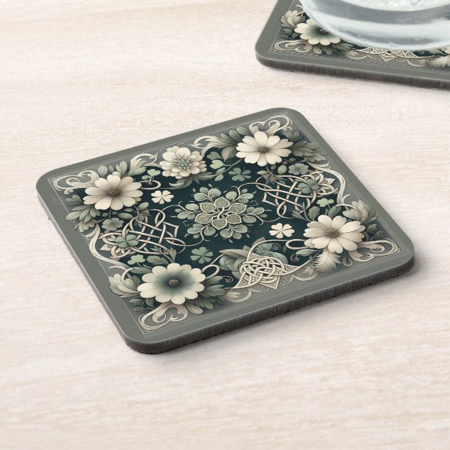 Celtic Clover Floral Charm Coaster (Left Side)