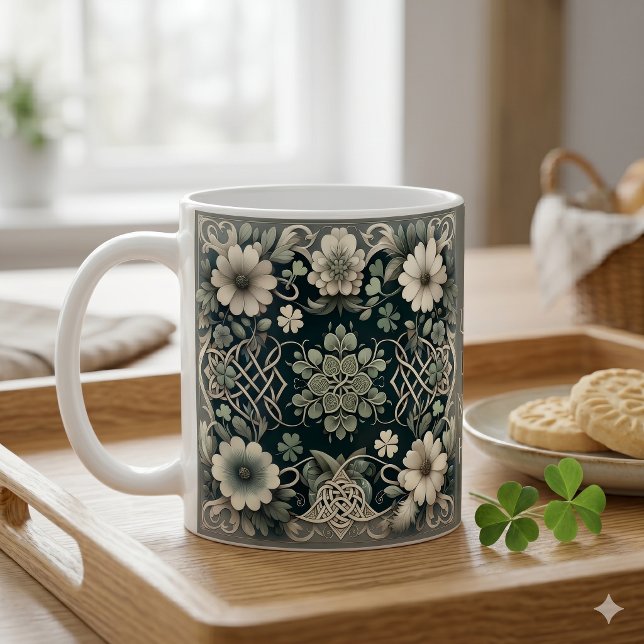Celtic Clover Floral Charm Coffee Mug (Celtic Clover Floral Charm Coffee Mug)