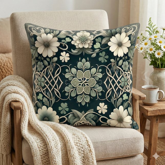 Celtic Clover Floral Charm Cushion (Celtic Clover Floral Charm Throw Pillow Mockup A)
