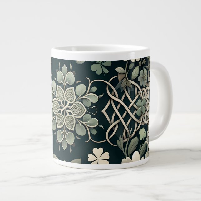 Celtic Clover Floral Charm Large Coffee Mug (Front Right)