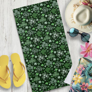 Celtic Clover Pattern Green Irish Hearts Beach Towel