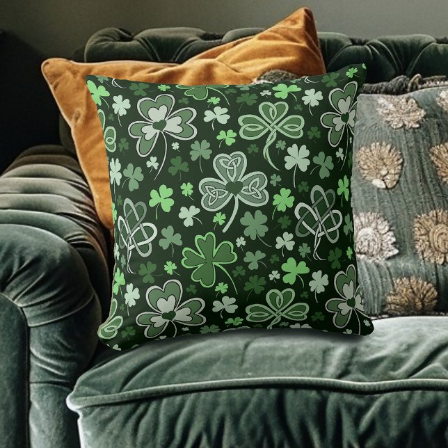 Celtic Clover Pattern Green Irish Hearts Cushion (Creator Uploaded)