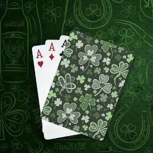 Celtic Clover Pattern Green Irish Hearts Playing Cards