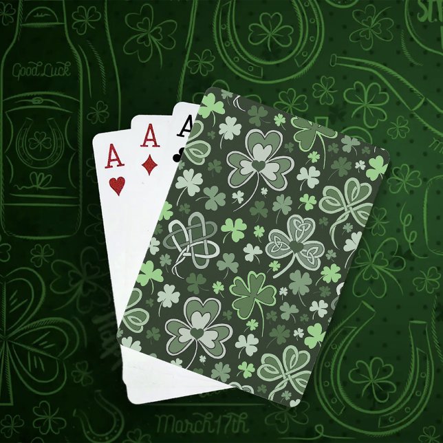 Celtic Clover Pattern Green Irish Hearts Playing Cards (Creator Uploaded)