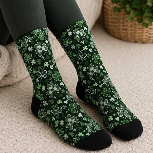 Celtic Clover Pattern Green Irish Hearts Socks (Creator Uploaded)