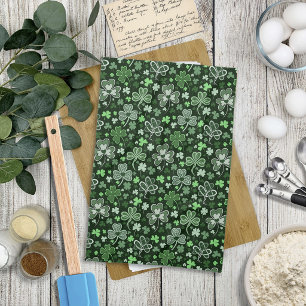 Celtic Clover Pattern Green Irish Hearts Tea Towel