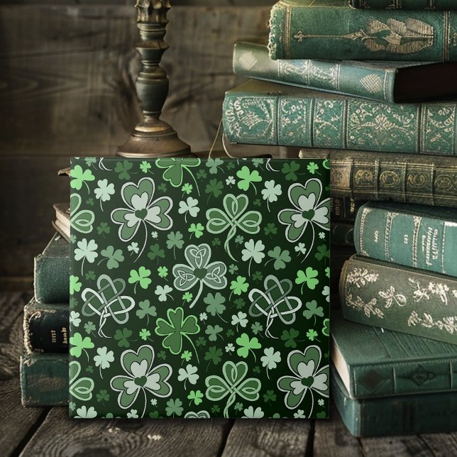 Celtic Clover Pattern Green Irish Hearts Tile (Creator Uploaded)