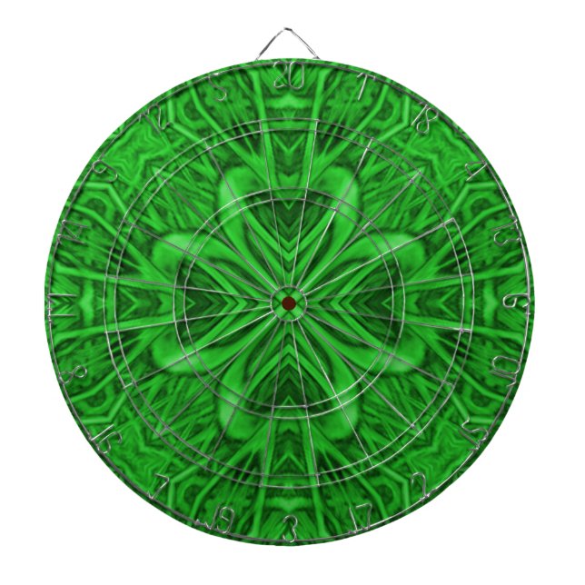 Celtic Clover Vintage Green Fractal Kaleidoscope Dartboard (Front)