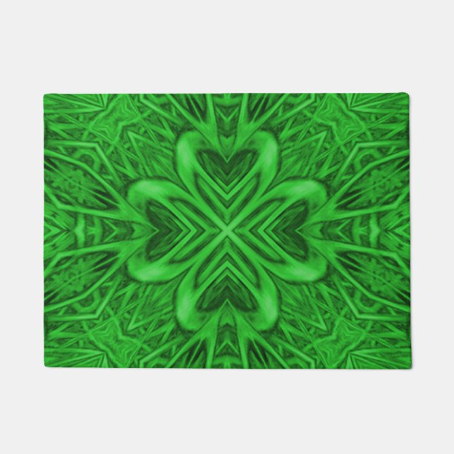 Celtic Clover Vintage Green Fractal Kaleidoscope Doormat (Front)