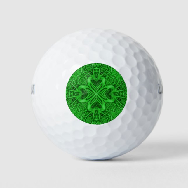 Celtic Clover Vintage Green Fractal Kaleidoscope Golf Balls (Front)