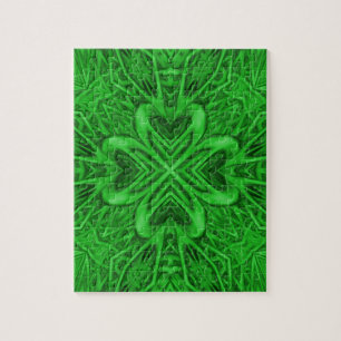 Celtic Clover Vintage Green Fractal Kaleidoscope Jigsaw Puzzle