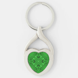 Celtic Clover Vintage Green Fractal Kaleidoscope Key Ring