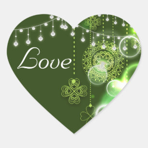 Celtic Clovers Green and White Irish Love Heart Sticker