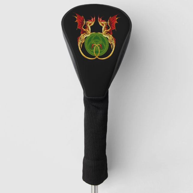 Celtic Crescent Moon And Dragons Golf Head Cover (Front)