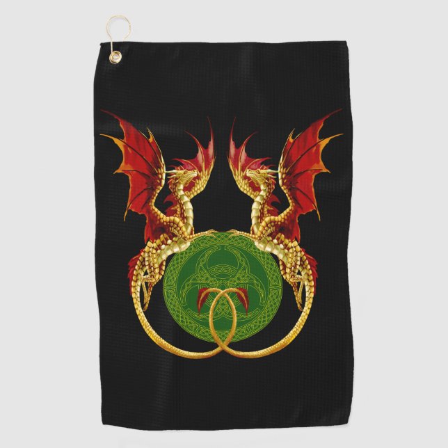 Celtic Crescent Moon And Dragons Golf Towel (Front)