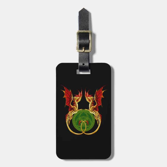Celtic Crescent Moon And Dragons Luggage Tag (Front Vertical)
