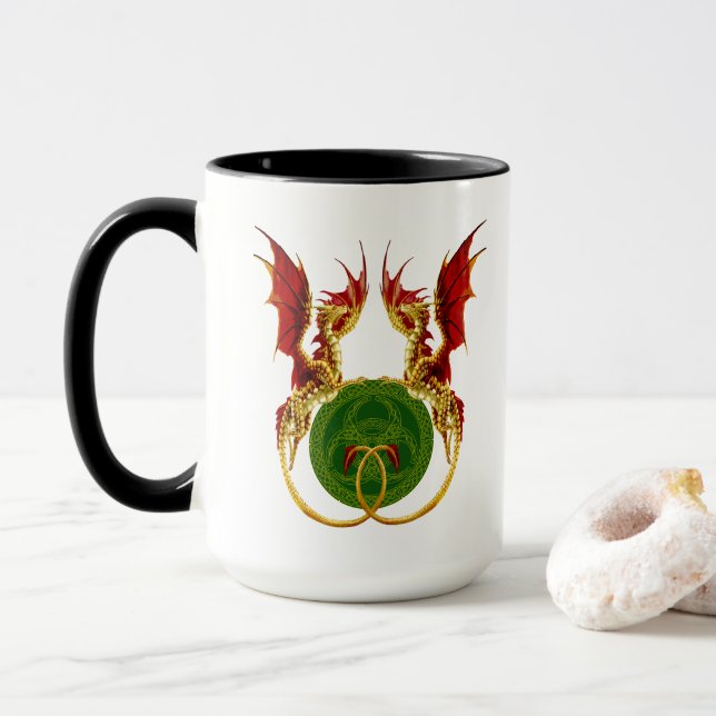 Celtic Crescent Moon And Dragons Mug (With Donut)
