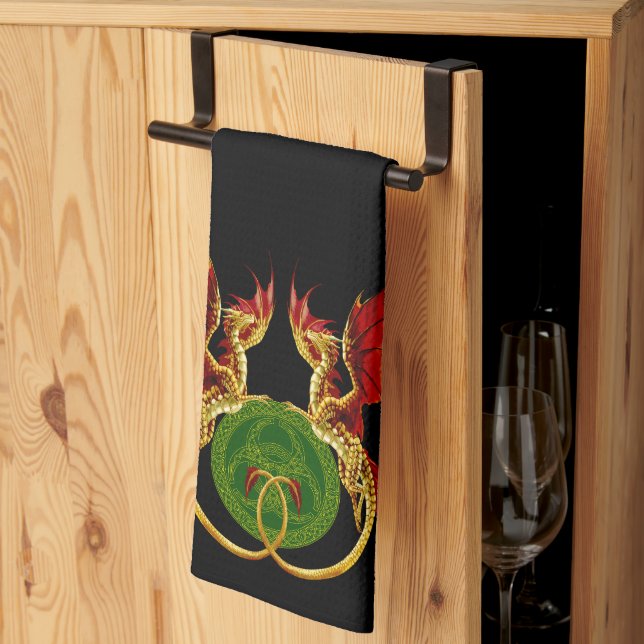 Celtic Crescent Moon And Dragons Tea Towel (Thirds Fold)