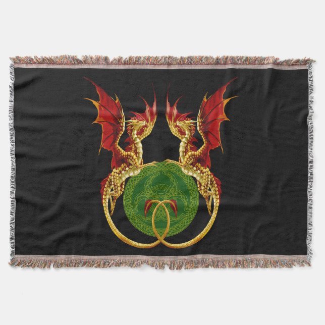 Celtic Crescent Moon And Dragons Throw Blanket (Front)