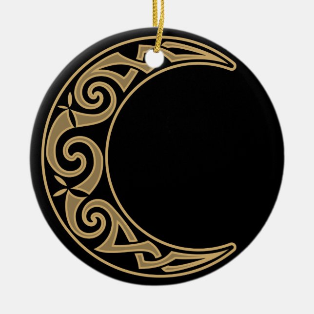 Celtic Crescent Moon Ceramic Tree Decoration (Front)
